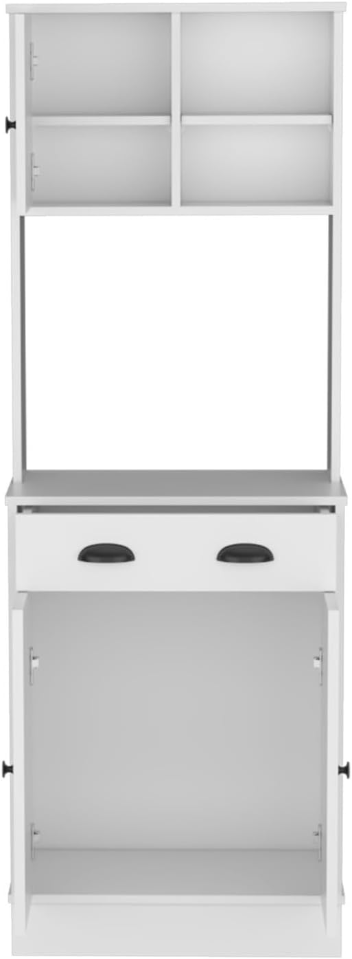 Kitchen Pantry 67" H, Two Cabinets, Three Doors, Two Open Shelves, One Drawer, Microwave Storage Option,for Kitchen
