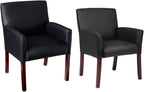 Boss Office Products Reception and Guest Box Arm Chairs with Mahogany Finish in Black