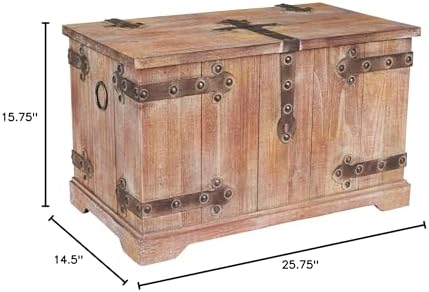 Household Essentials Victorian Style Decorative Trunk in Chinese Fir Wood with Metal Accents, Natural