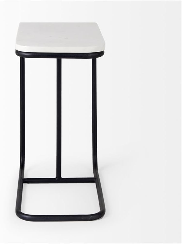 Pemberly Row C-Shaped Side Table, White Marble Top, Matte Black Iron Frame, Minimalist Modern Style, Living Room Accent Table
