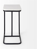 Pemberly Row C-Shaped Side Table, White Marble Top, Matte Black Iron Frame, Minimalist Modern Style, Living Room Accent Table