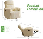 Oversized Power Recliner with Massage and Heat, Swivel Rocker Recliner with Adjustable Headrest, Glider Recliner Nursery Chair with 2 Pillows, rocking nursery recliner for Living Room,Corduroy Beige