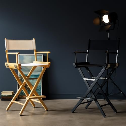 Filmcraft Tall Black Director’s Chair – Professional Folding Makeup Artist Chair with Canvas Seat & Back – Hollywood Film Set, Photography Studio & Hair Stylist Director Chair Black Canvas
