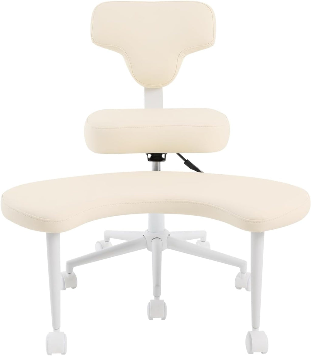 Ergonomic Cross Legged Chair with 360° Swivel Seat, Office Chair with Adjustable Footstool, Meditation Kneeling Chair for Office, Yoga, Home, 286.6 lbs Capacity, Height Adjustable (Beige)