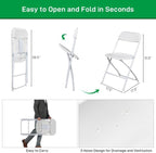 Plastic Folding Chairs, White, Steel Frame with Powder Coat Finish, 350 lb Capacity, Indoor/Outdoor, 4 Pack