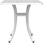 Square Garden Table, Small Outdoor Patio Table in White Cast Aluminum, Rust-Resistant Metal Bistro Table for Balcony, Porch, Deck, and Indoor Dining