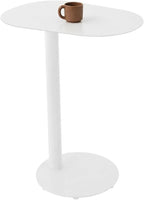 C Shaped Side Table for Couch, 25” Iron End Table Slides Under Sofa, Modern White Metal Snack Table with 20” x 14” Top, Small Space Living Room Bedroom Bedside Laptop Table