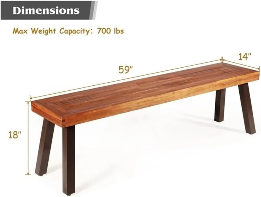 Patio Benches Rustic Wooden Outdoor Chair with Steel Legs for Patio & Garden