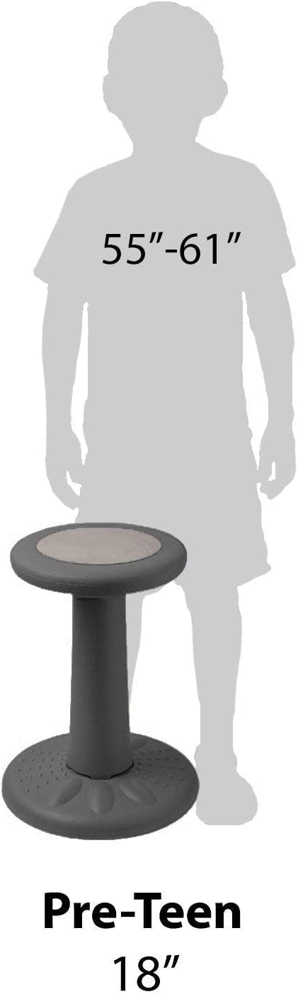 Studico ActiveChairs Kids Wobble Stool, Flexible Classroom Seating Improves Focus, Posture & Helps ADHD/ADD. Get The Wiggles Out Active Fidget Desk Chairs, Pre-Teen 17.75" Chair, Ages 7-12, Grey