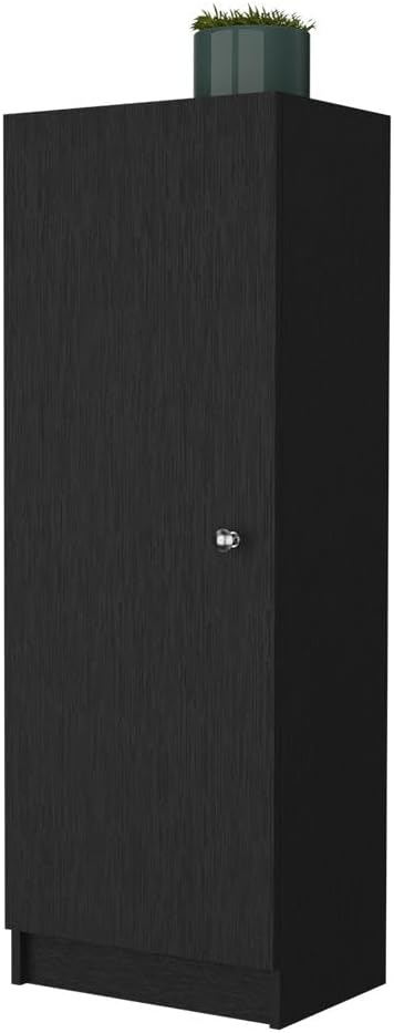Miami Single Door Pantry, 4 Shelves, Black Engineered Wood, Space-Saving Storage for Kitchen or Hallway