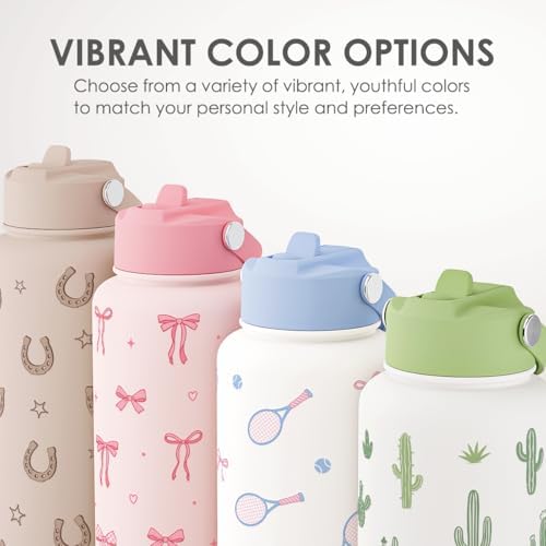 Blueberry Water Bottle Stainless Steel 32oz with Lid & Straw, Fruits Aesthetic Insulated Bottles Gifts for Girls Friends Teens Birthday Christmas