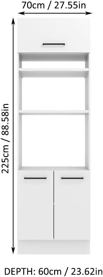 Madesa Hazel 2 Door Pantry Kitchen Storage Cabinet with Horizontal Door and 3 Shelves 89 Inch Wooden Organization Unit - White