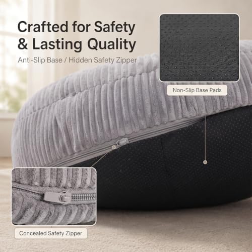 Giant Bean Bag Chair — Plush Faux Fur, Foldable Memory Foam Lounger, Removable Washable Cover for Living Room, Gaming & Lounge (Stripe Grey)