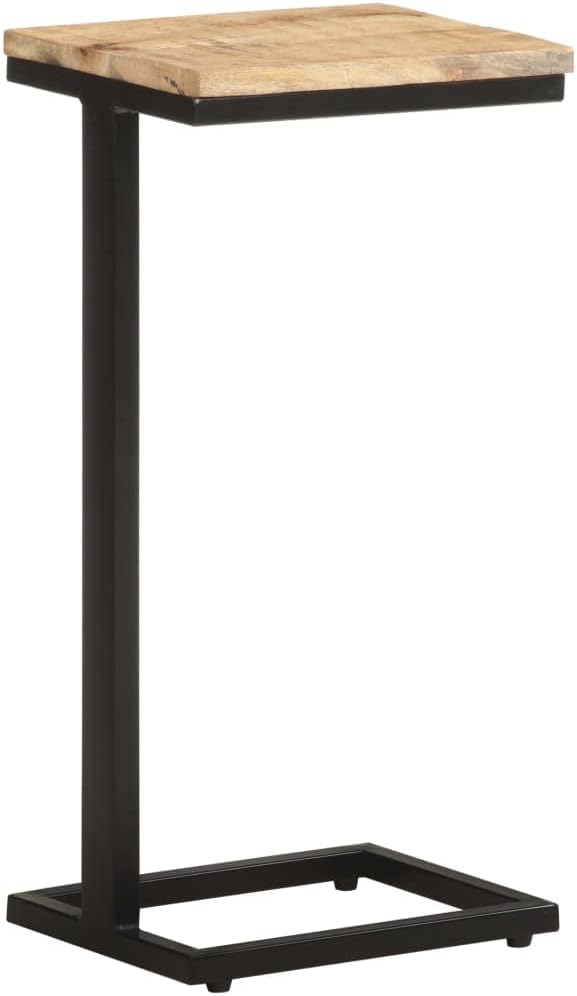 Rough Mango Wood Side Table 2 Pcs with Powder Coated Iron Legs, End Table for Living Room, Natural Wood Grain
