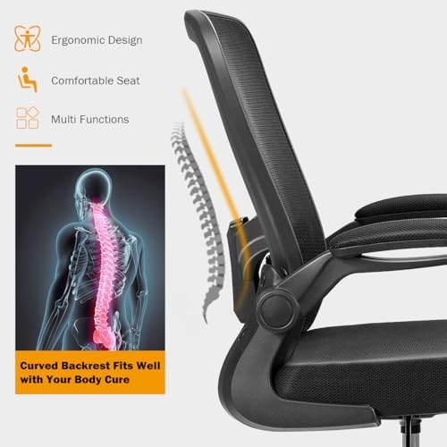 Giantex Drafting Chair High Back Office Chairs with Footrest Ring Flip-Up Armrest Height Adjustable Executive Desk Chair Ergonomic Mesh Computer Task Chair Lumbar Support Tall Office Chair (1, Black)