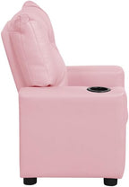 Lilola Home Perline 23" W Pink PU Leather Kids Recliner Chair – Faux Leather Toddler Armchair with Cup Holder and Soft Padded Back for Bedroom or Playroom