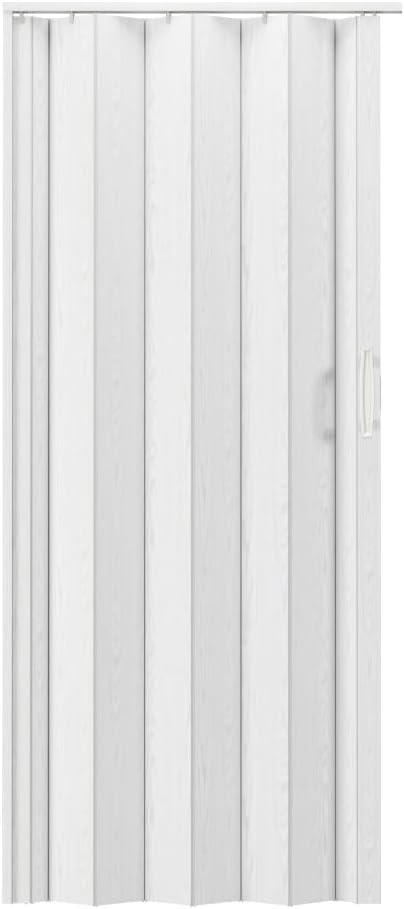 32 Inch PVC Foldable Accordion Door - White Oak Space Saving Interior Door, Trimmable 80 Inch Height Sliding Folding Door for Closet Bedroom Room Divider