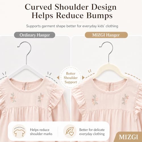 MIZGI Kids Velvet Hangers,Non-Slip Big Kids Hangers,14 Inch Hangers for Youth,Teen Clothes,Pack of 50（Ivory/Silver）