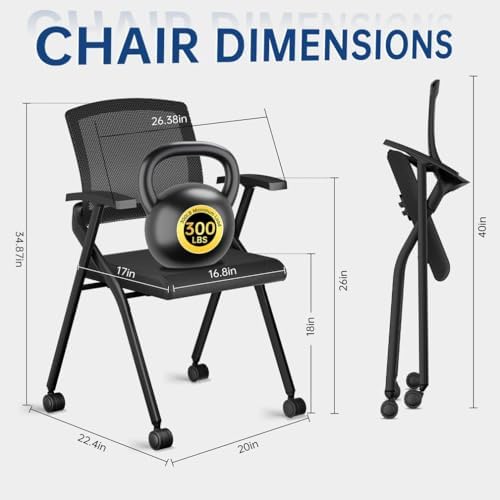 Folding Office Chair with Wheels – Mesh Back Conference Room Chair, Space-Saving Stackable & Foldable Chair for Guest, Reception Meeting, Classroom Training Seminar (with Wheel, 6pack)