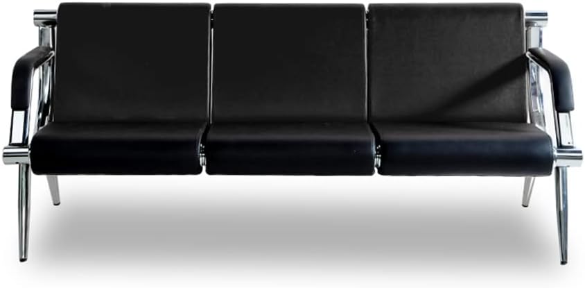 Waiting Room Bench with Armrest 3 Seat Black PU Leather Office Furniture Guest Seating Lobby Conference Reception Chair Visitor Guest Sofa for Office Airport Clinic Hospital Bank Salon Barber