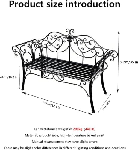 Cast Iron Garden Bench, All Weather Rustproof Patio Furniture, Multifunctional Compact Lounge Seat for Porch Balcony Bedroom Living Room