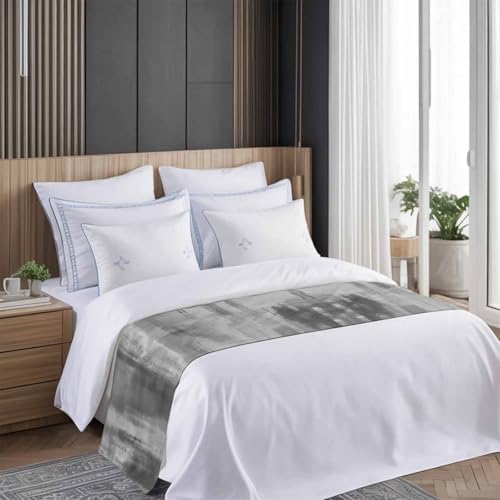 Grey Black Ombre Bed Runner Scarf Cal King Size, Vintage Shabby Gray Abstract Art Luxury Bed Throw Runners & Scarves for Twin Full Queen King Foot of Beds, Bedroom Decoration, 102"x20"