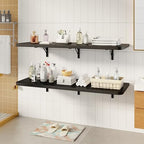 Dogsky Floating Wall Desk, 48" x 16" Wall Mounted Folding Table, Pine Wood Fold Down Wall Table, 300 lb Capacity Wall Mount Desk for Small Apartment, Laundry Room,Kitchen,Bar & Computer Use, Black