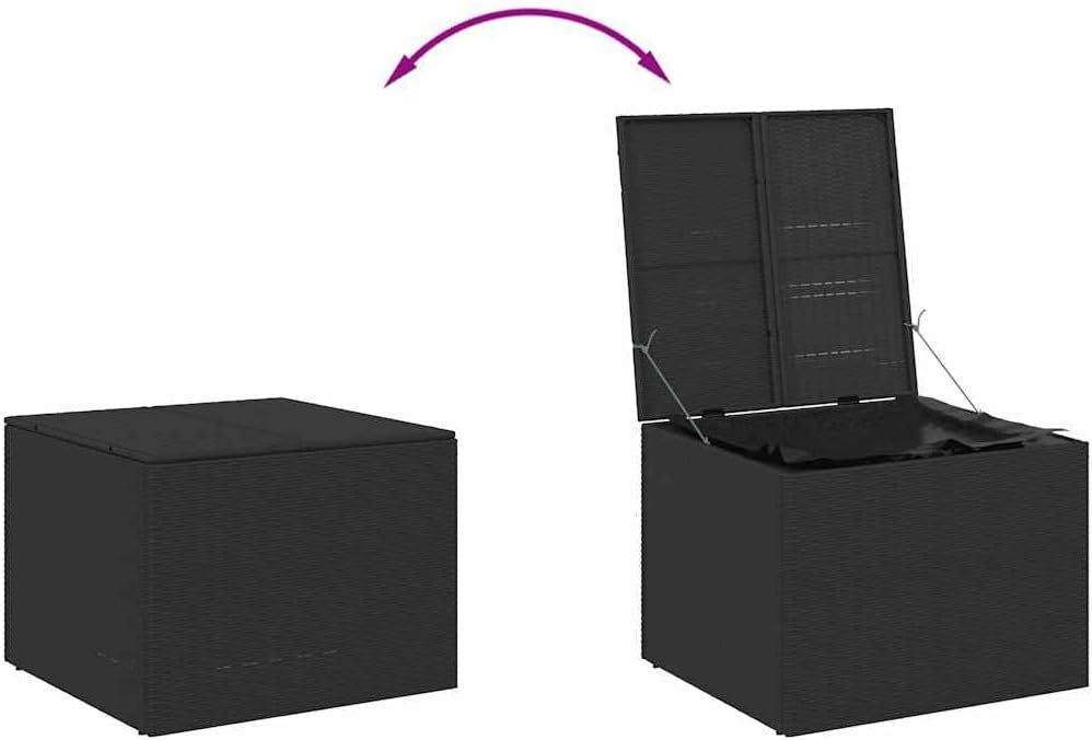 Garden Storage Box Black Poly Rattan Resin Wicker Container Chest 76.9 Gal Weather Resistant Outdoor Patio Deck Cushion Bench with Lockable Lid for Backyard Porch Balcony Yard
