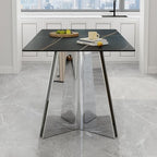 TesNus 63" Modern Dining Table Set for 4,Black Marble Dining Room Table Set for 4-6,Rectangular Sintered Stone Top with Stainless Steel Silver Base 5-7 Piece Kitchen Dining Table Set