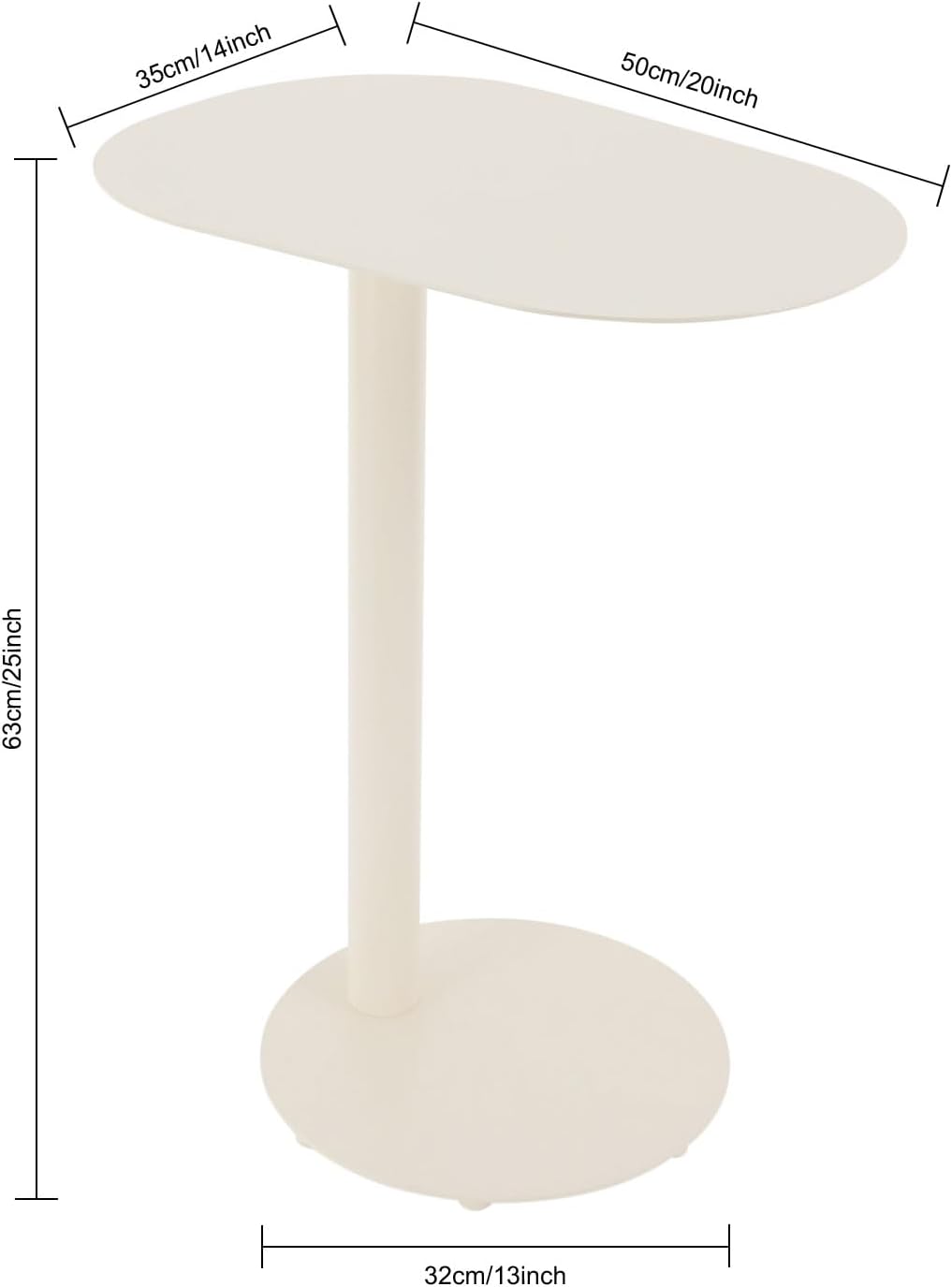 C-Shaped End Table, Metal Side Table for Couch Sofa and Bed, Small Modern Side Tables for Living Room Bedroom, Cream White