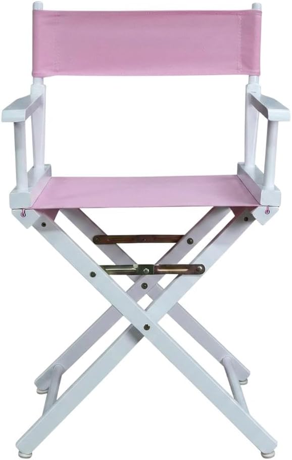 Furnifact Pink Director's Chair, White Frame, 18-Inch Seat Height, Folding Accent Chair for Bedroom Studio and Patio