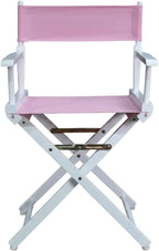 Furnifact Pink Director's Chair, White Frame, 18-Inch Seat Height, Folding Accent Chair for Bedroom Studio and Patio