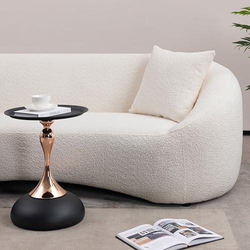 15.7" Round Side Table Gold Metal Pedestal, Hourglass Mermaid Tail Art Deco End Table, Modern Minimalist Accent Drink Martini Table for Small Spaces, Living Room Apartment Cafe (Black)