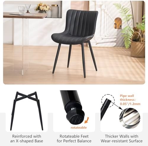 YOUNUOKE Dining Chairs Set of 2 Mid-Century Modern Kitchen Chair Black | Faux leather upholstered with Back, fits dining living waiting room guest reception. Waterproof easy to clean assemble, 300lb