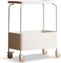 Coffee Table Living Room Small Trolley Wheeled Storage Rack Movable Sofa Side Table Retro Snack Shelf Side Table(White)
