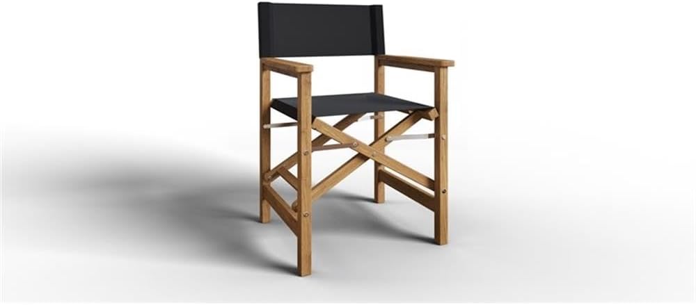 Pemberly Row Modern Teak Folding Outdoor Armchair, Black Finish, Premium Teak Frame, Weather-Resistant Sling Seat, Hand-Sanded Durable Design, Ideal for Balcony, Patio, Poolside, or Outdoor Seating