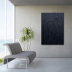 zoinart Hand Painted Large Thick Texture Black Minimalist Oil Paintings Contemporary Art Oil on Canvas Vertical Wall Art Home Office Corridor Wall Art