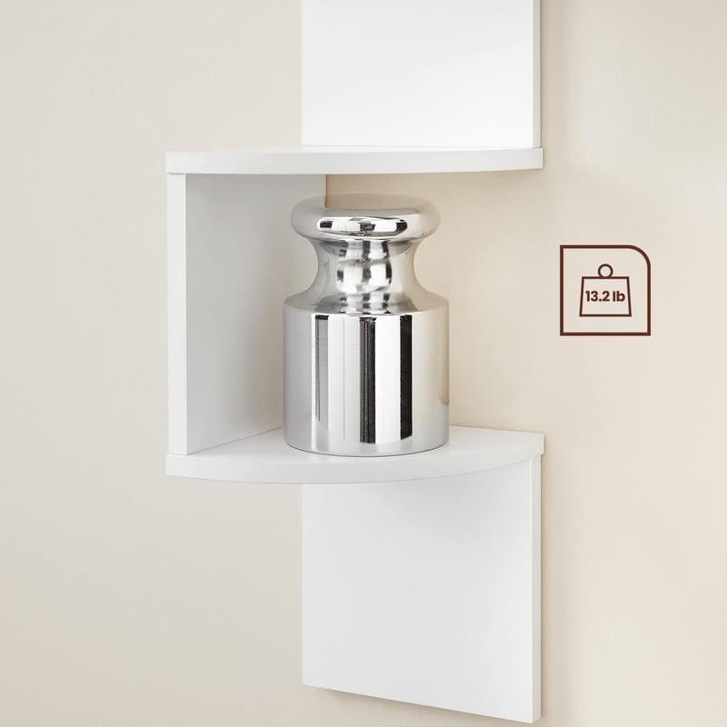 VASAGLE Corner Shelf Wall Mount, 5-Tier Floating Corner Bookshelf, Plant Shelf for Bedroom, Living Room, Bathroom, Home Office, Cloud White