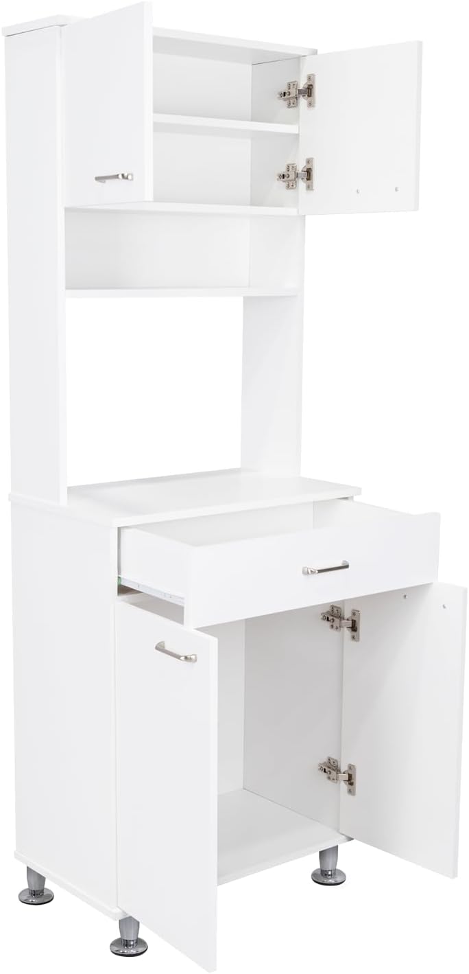 Bay Area Pantry with Two Door Cabinets, One Drawer and Adjustable Metal Legs - White