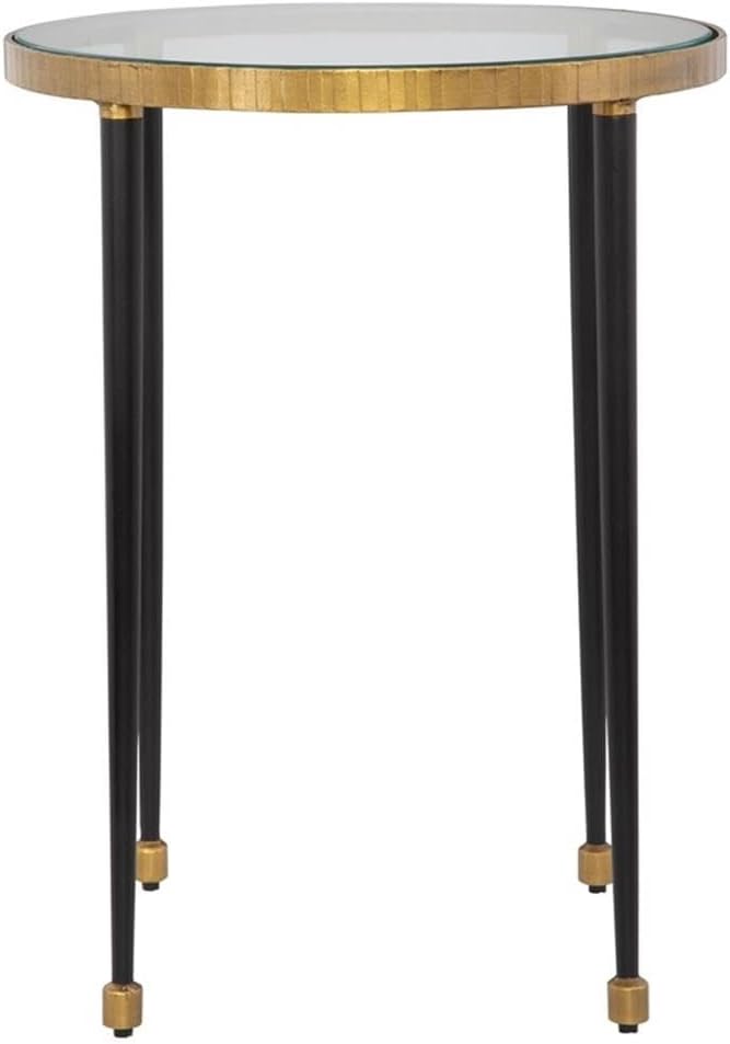 BOWERY HILL Contemporary Iron Side Table, 22" H x 17" W x 17" D, Gold/Black Finish, Clear Glass Top, Accent Table for Living Room or Home Decor