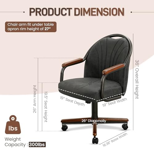 Chromcraft Oakstone Fog Swivel Dining Chairs with Casters, Set of 1 – Luxury Upholstered Kitchen & Dining Room Chairs with Arms, Ergonomic Tilt & Swivel Comfort - CM188YWZ