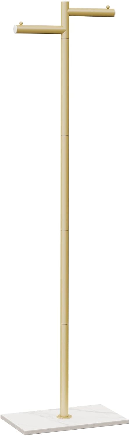 Modern Garment Rack,Z-Shaped Coat Stand with Rock Base,68.9in,Gold | Metal Coat Racks Freestanding with Natural Patterned Base,Easy to Clean Clothes Hangers for Home,Clothing Trees for Office