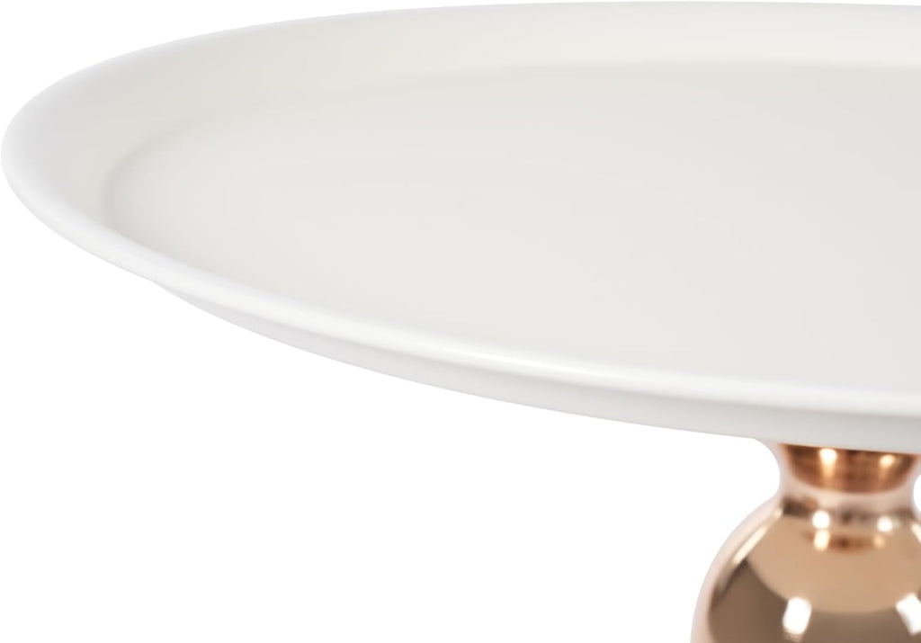 Metal Round End Table,Small Round Side Tables for Small Spaces, Modern Pedestal End Table Living Room, Metal Drink Tables Martini Table, Unique Circle Accent Tables for Sofa, Bedroom (White+Rose Gold)