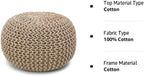 · REDEARTH · Round Pouf Ottoman - Hand Knitted Boho Poof - Beige Ivory | 100% Cotton, 18"x18"x14"; Doubles as Footstool, Foot Rest; Great for Living Room, Bedroom, Nursery, Patio, Dorm, Lounge