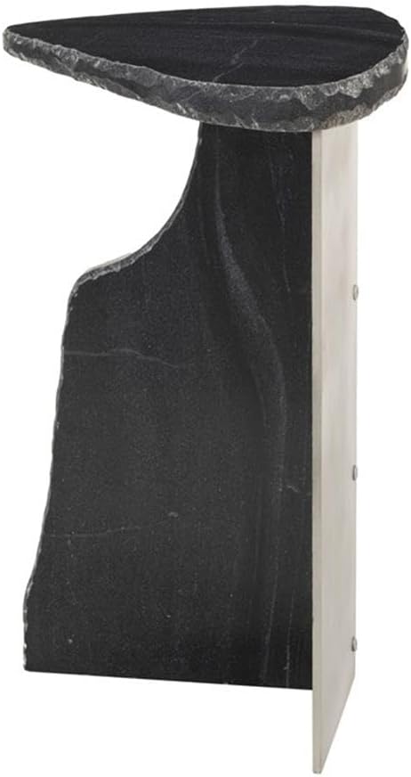 Pemberly Row Modern Marble Side Table, Black Finish, 15.9" W x 11" D x 24" H, Natural Marble and Iron Construction, Durable Design with Rubber Feet, Living Room or Bedroom Accent Furniture