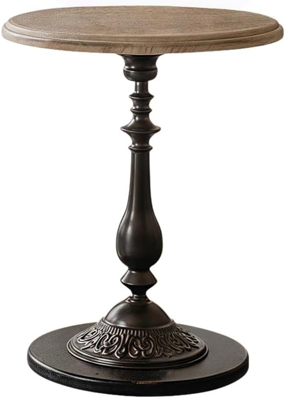 Country Round Table, Pedestal Side Table with Handcrafted Vintage Finish, Retro Accent End Table for Living Room or Dining Room(Black)