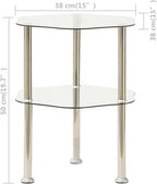 Modern 2-Tier Tempered Glass Side Table with Stainless Steel Frame, Transparent Accent End Table for Living Room, Sofa, or Telephone Stand