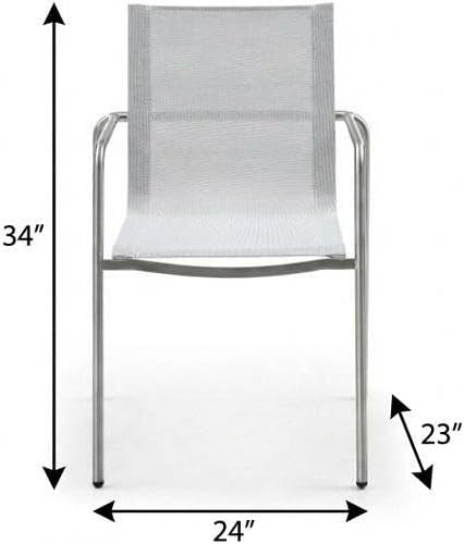 HomeRoots Set of Four Light Gray Steel Sling Outdoor Arm Chairs