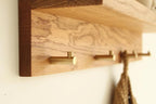 Solid Oak Wall Mounted Coat Rack Shelf with 5 Brass Hooks, Entryway Hanging Key Holder Organizer, Modern Wooden Wall Shelf with Hooks for Hallway, Living Room, Bathroom