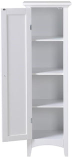 Pemberly Row 48" Tall 1-Door Kitchen Storage Pantry, Wood Construction, White Finish, 15" W x 15" D, Adjustable Shelves, Compact Design, Raised Panel Door, Brushed Aluminum Hardware